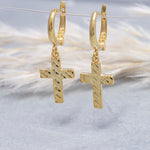 Load image into Gallery viewer, 14K Solid Gold Hoop Cross Earrings E19
