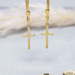 Load image into Gallery viewer, 14K Solid Gold Cross Earrings E11
