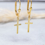 Load image into Gallery viewer, 14K Solid Gold Cross Earrings E11
