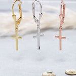 Load image into Gallery viewer, 14K Solid Gold Cross Earrings E11
