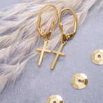 Load image into Gallery viewer, 14K Solid Gold Cross Earrings E11
