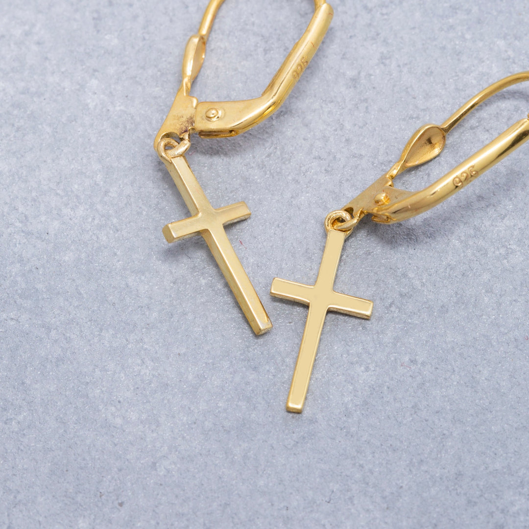 14K Solid Gold Cross Earrings E11