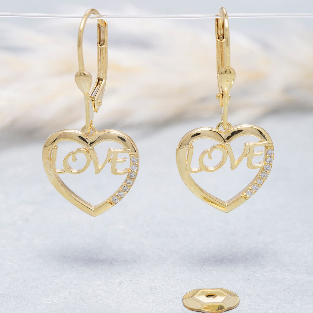 14K Solid Gold Heart Love Earring E10