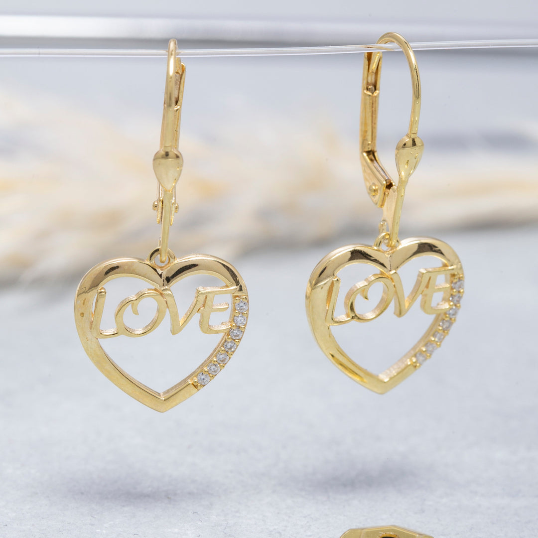 14K Solid Gold Heart Love Earring E10