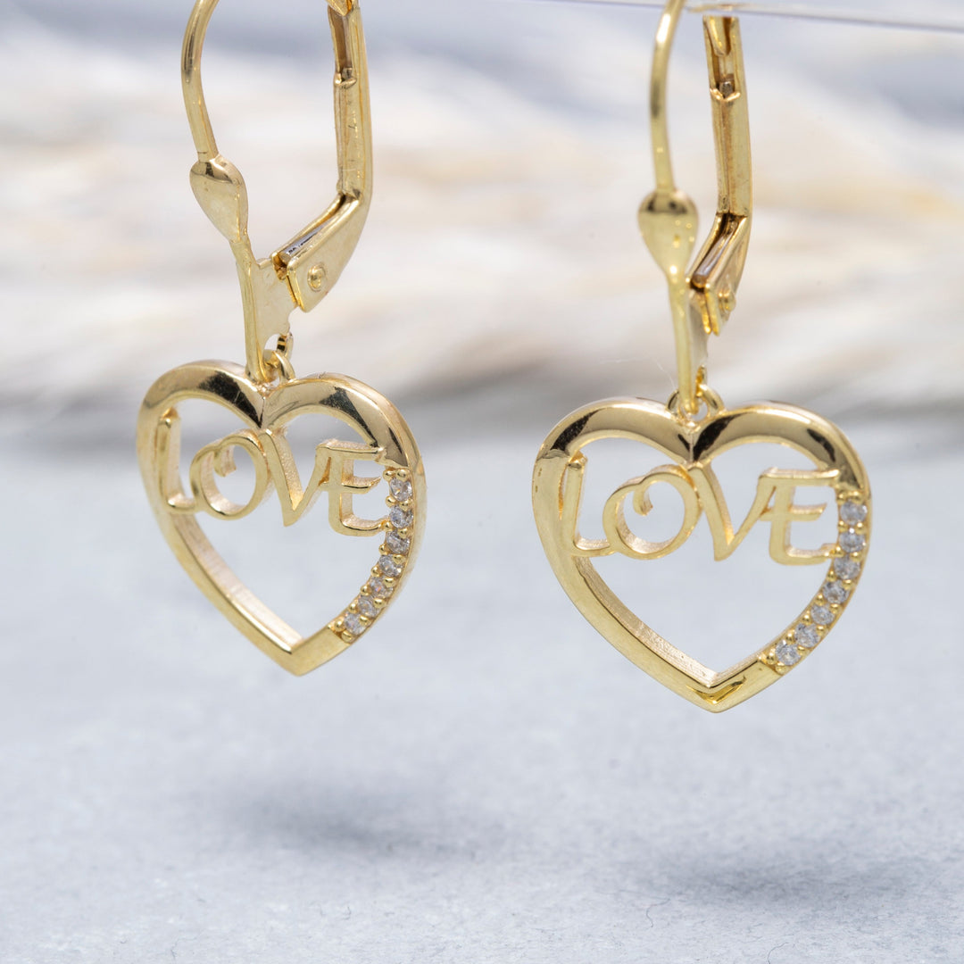 14K Solid Gold Heart Love Earring E10