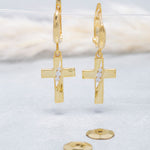 Load image into Gallery viewer, 14K Solid Gold Cross Earrings E16
