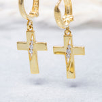 Load image into Gallery viewer, 14K Solid Gold Cross Earrings E16
