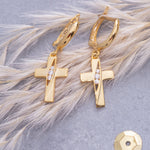 Load image into Gallery viewer, 14K Solid Gold Cross Earrings E16
