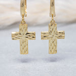 Load image into Gallery viewer, 14K Solid Gold Hoop Cross Earrings E8
