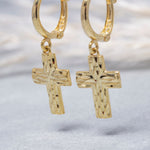 Load image into Gallery viewer, 14K Solid Gold Hoop Cross Earrings E8
