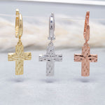 Load image into Gallery viewer, 14K Solid Gold Hoop Cross Earrings E8
