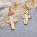 Load image into Gallery viewer, 14K Solid Gold Hoop Cross Earrings E8
