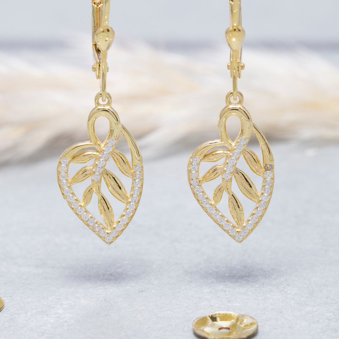 14K Solid Gold Leaf Earrings E13