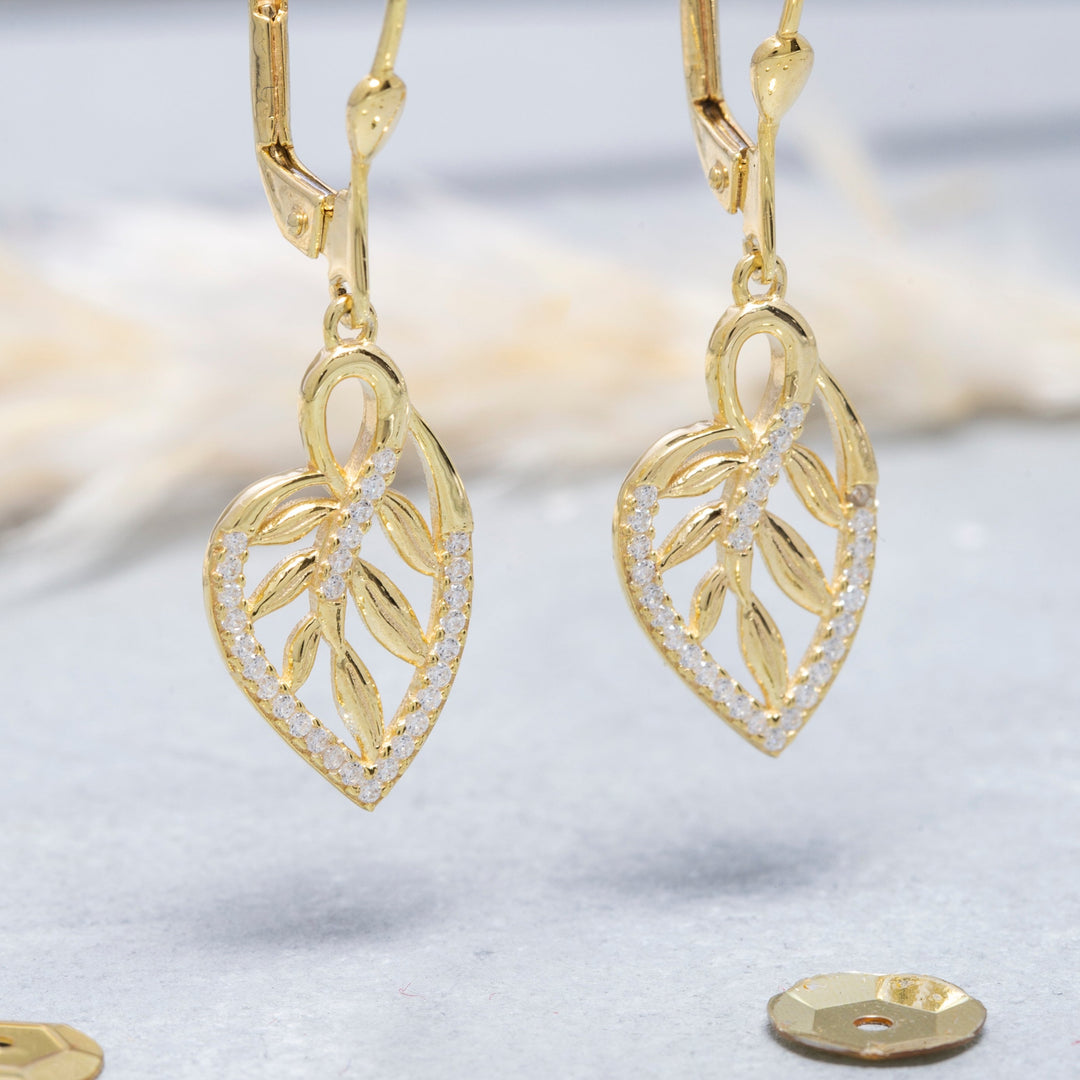 14K Solid Gold Leaf Earrings E13