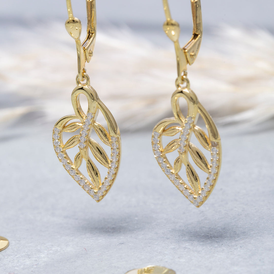 14K Solid Gold Leaf Earrings E13