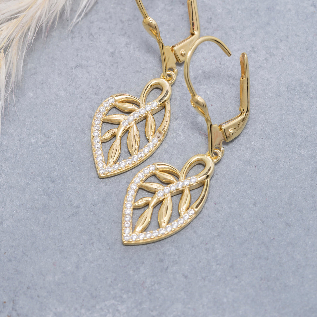 14K Solid Gold Leaf Earrings E13