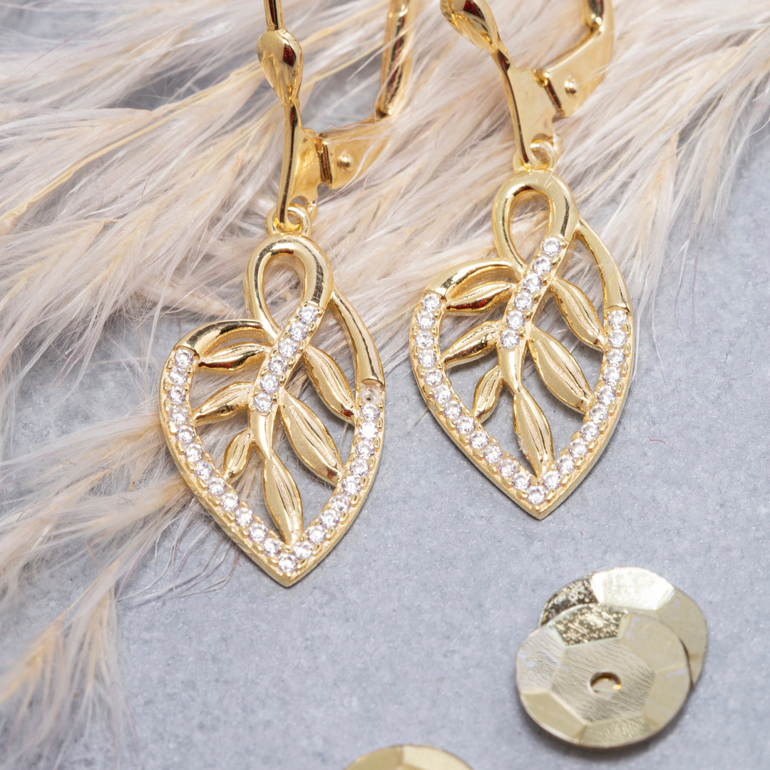 14K Solid Gold Leaf Earrings E13