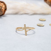14K Solid Gold Cross Ring Y76