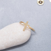 14K Solid Gold Cross Ring Y76