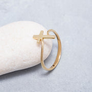 14K Solid Gold Cross Ring Y76