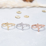 14K Solid Gold Cross Ring Y76