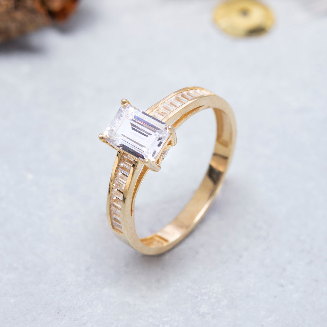 14K Solid Gold Baguette Ring B6