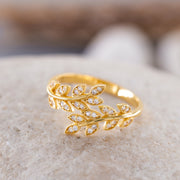 14K Solid Gold Olive Leaf Ring Y134