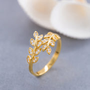 14K Solid Gold Olive Leaf Ring Y134