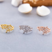 14K Solid Gold Olive Leaf Ring Y134