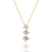14K Solid Gold Three Stone Solitaire Necklace K131