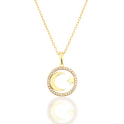14K Solid Gold Moon Star Necklace K132