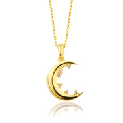 14K Solid Gold Moon Star Necklace K151
