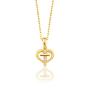 14K Solid Gold Heart Cross Necklace K157