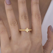 14K Solid Gold Cross Ring Y84