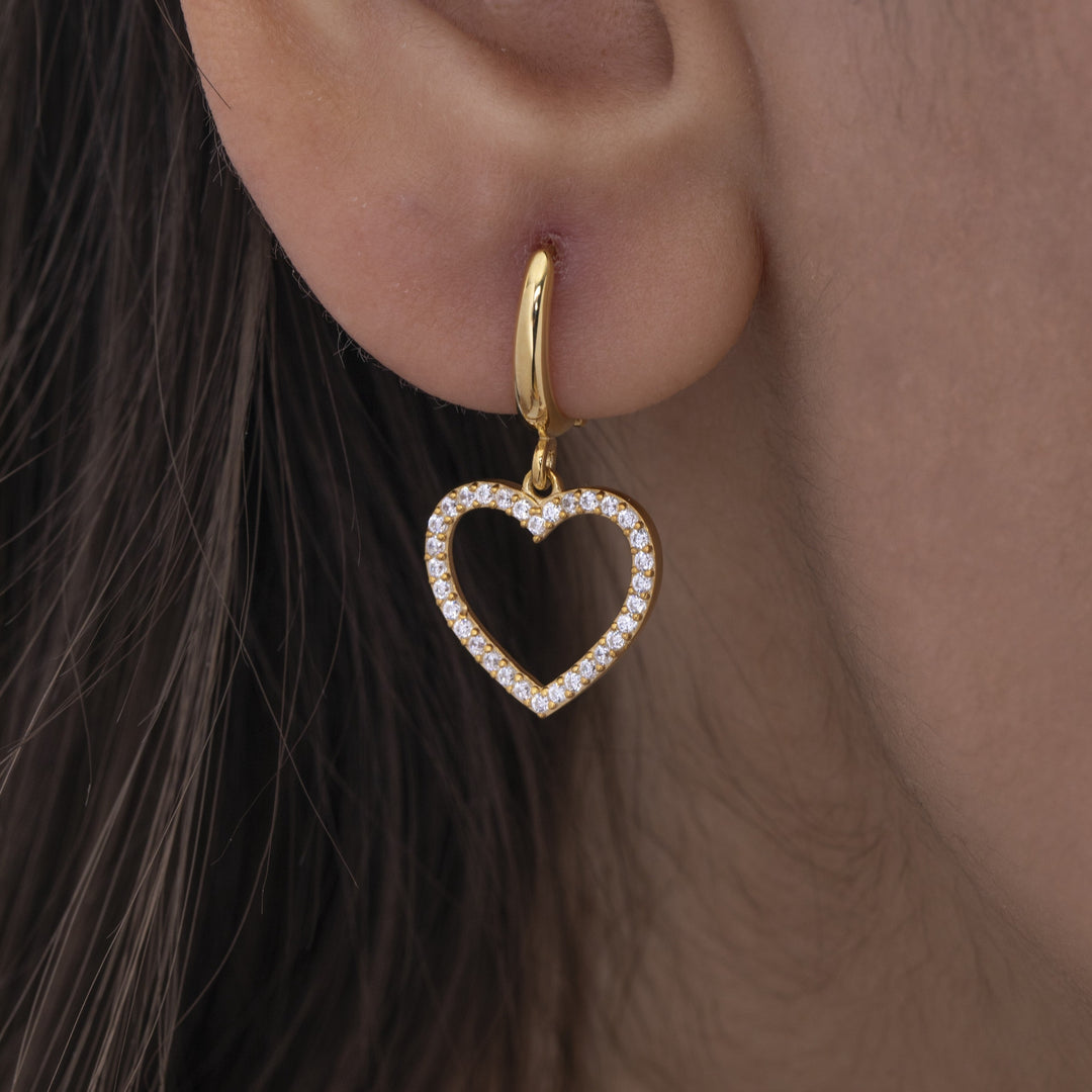 14K Solid Gold Stone Heart Earrings E21