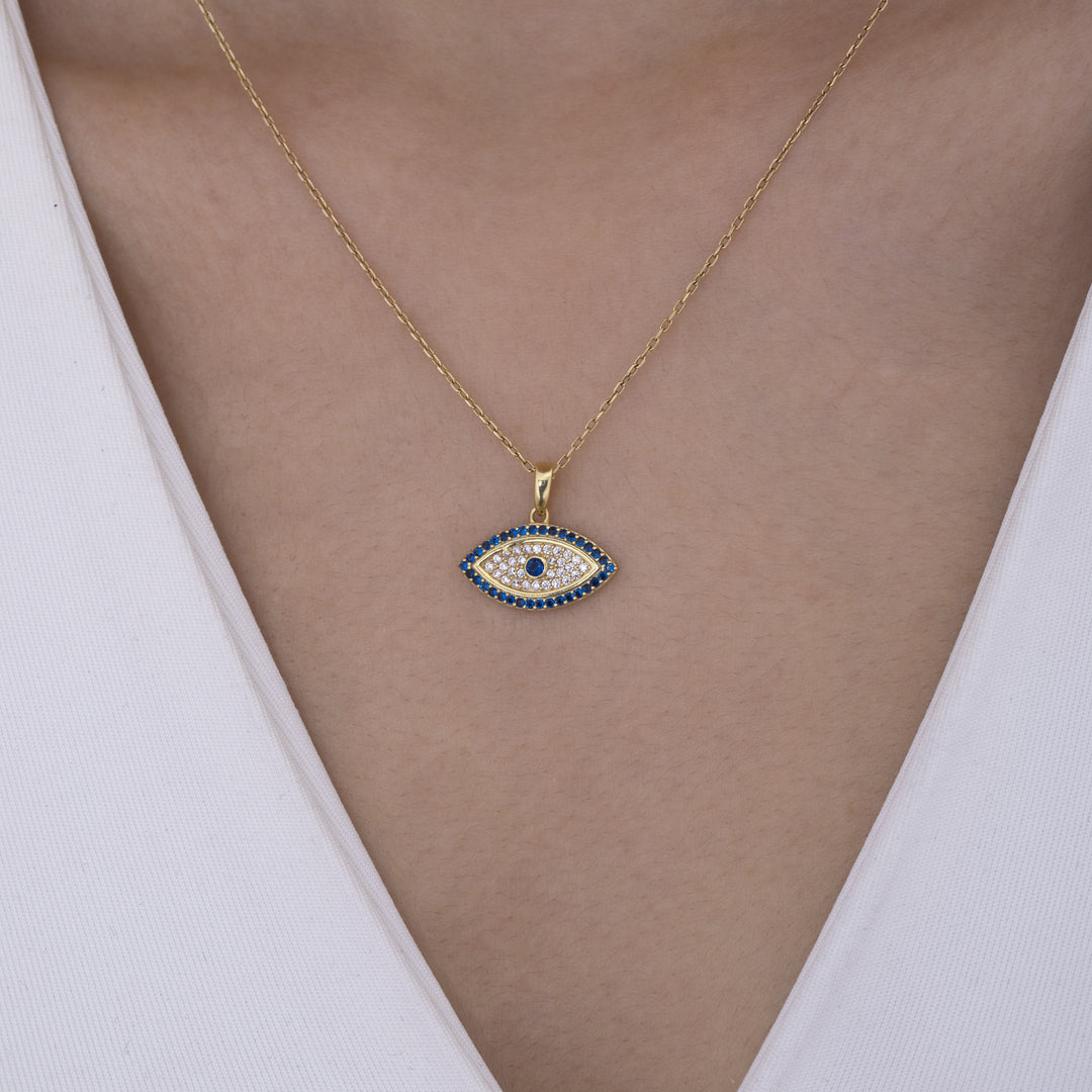 14K Solid Gold Evil Eye Necklace K93