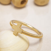 14K Solid Gold Cross Ring Y84