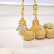 14K Solid Gold Hamsa Earrings E23