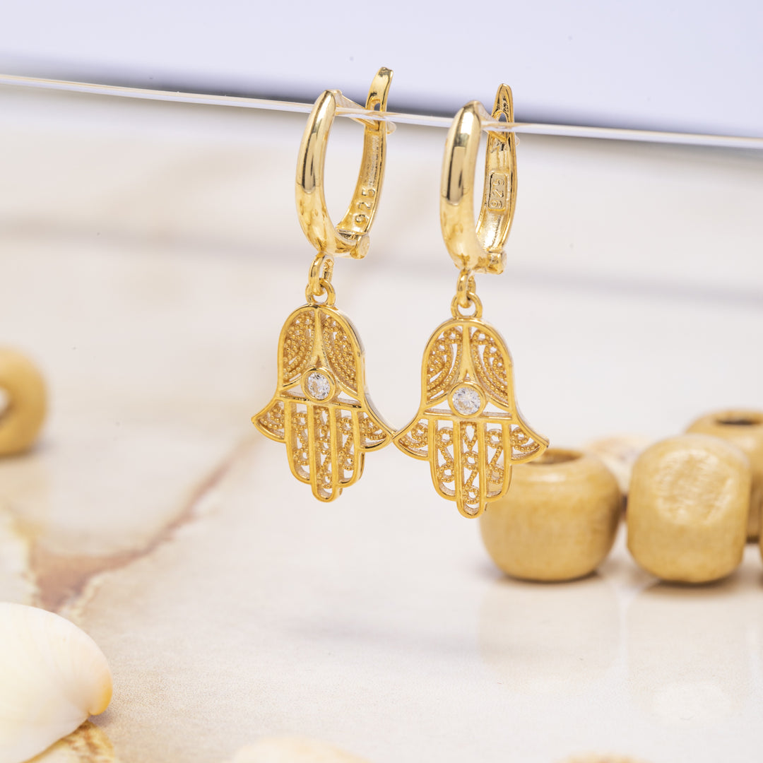 14K Solid Gold Hamsa Earrings E23