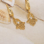 Load image into Gallery viewer, 14K Solid Gold Hamsa Earrings E23
