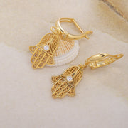 14K Solid Gold Hamsa Earrings E23