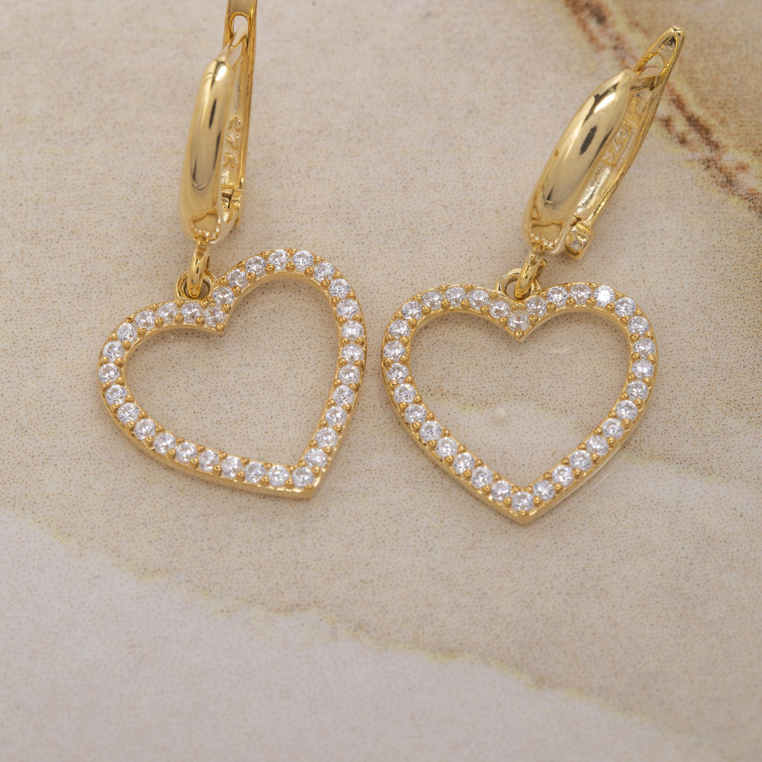 14K Solid Gold Stone Heart Earrings E21