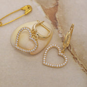 14K Solid Gold Stone Heart Earrings E21