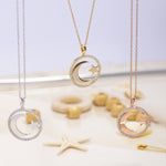 Load image into Gallery viewer, 14K Solid Gold Moon Star Necklace K96
