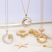 14K Solid Gold Moon Star Necklace K96