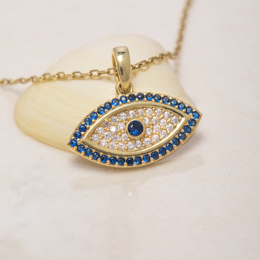 14K Solid Gold Evil Eye Necklace K93