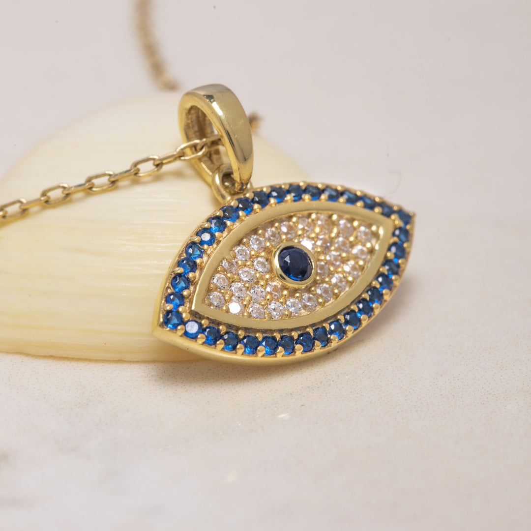 14K Solid Gold Evil Eye Necklace K93