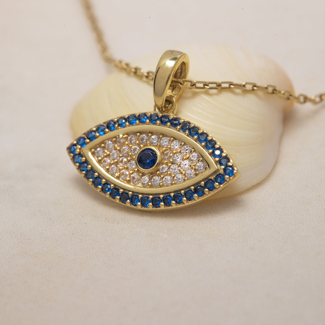 14K Solid Gold Evil Eye Necklace K93