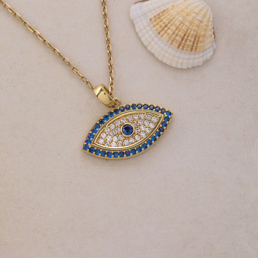 14K Solid Gold Evil Eye Necklace K93