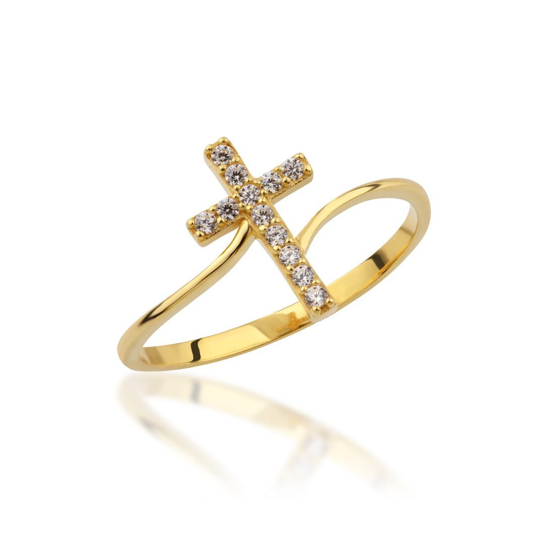 14K Solid Gold Cross Ring Y316